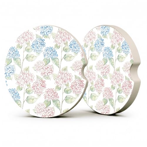 Blue Pink Hydrangea Car Coasters, Retro Coastal Floral Cup Holders, 21 - color: Blue Pink Hydrangea