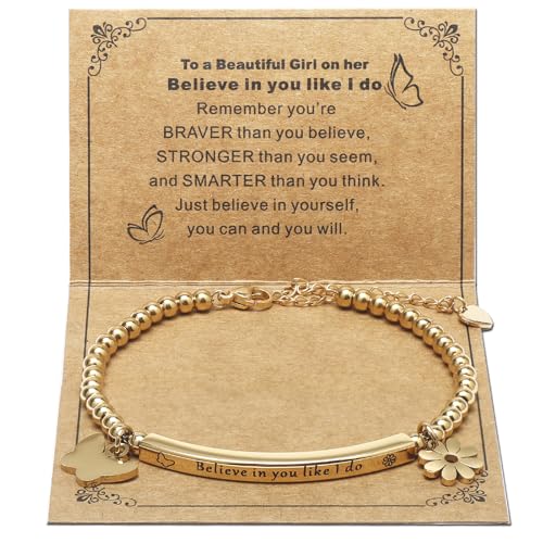 DS Women Christian Charm Bracelet,Cross Scripture Stainless Steel Jewelry - style: Believe in you like i do-Gold