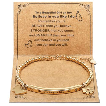 DS Women Christian Charm Bracelet,Cross Scripture Stainless Steel Jewelry - style: Believe in you like i do-Gold