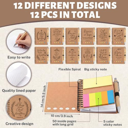 Sprial Notebooks with Pens Bulk, 24 Pack, 5.5 x 4.7 Inch Christian - color: Christ [12 pcs]