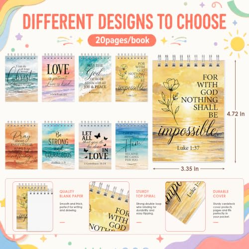 Sprial Notebooks with Pens Bulk, 48 Pack, 5.5 x 4.7 Inch, Beach - color: Beach Sunset Scripture
