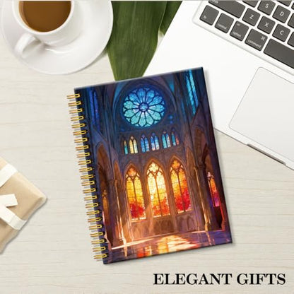 ERHACHAIJIA Church Stained Glass Lined Spiral Notebooks for Bible Notes - color: Orange-blue