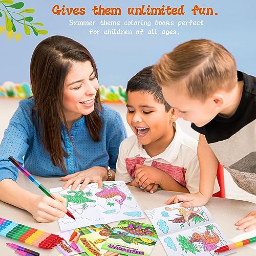 BenLouis 24 Dinosaur Mini Coloring Books with 24 Crayons for Kids Bulk - style: Dinosaur