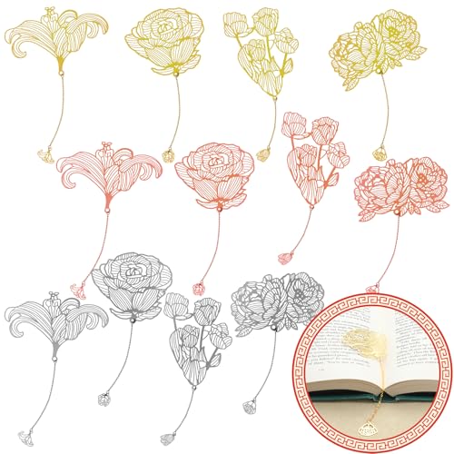 Geiserailie 12 Pcs Metal Bookmarks for Women with Chain
