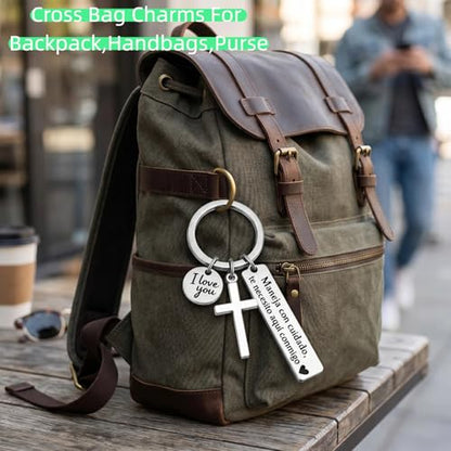 Cross Keychain for Men,Jesus Key Chain Christian Car Key Accessories，Easter Christmas Religious Gift,Purse Bag Charms - color: Silver Love