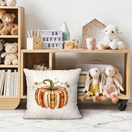 Rustic Fall Book Pumpkin Reading Room Throw Pillow Covers 18x18 - color: Book