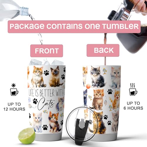 Fancyfams Cat Coffee Tumbler, 1-Pack 20oz Stainless Steel, Vacuum Insulated - color: Better with Cats