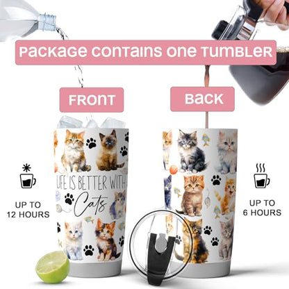 Fancyfams Cat Coffee Tumbler, 1-Pack 20oz Stainless Steel, Vacuum Insulated - color: Better with Cats