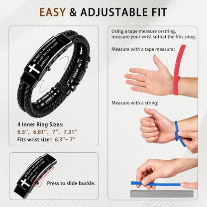 Mens Bracelet Christian Braided Leather - color: B+black