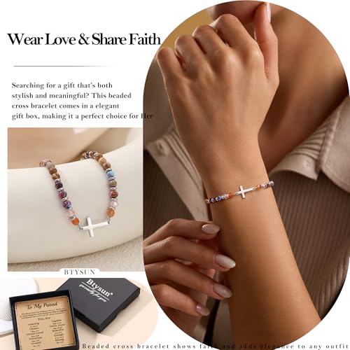 Cross Bracelet for Women, Christian Gifts for Women 2026 Stocking Stuffers for Teens Her Bead Bracelet Adjustable Gemstone Faith Religious Confirmation Communion Bracelet for Best Friend Mom Faith Birthday Anniversary Jewelry - color: Purple- Best Friend
