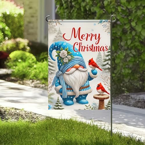 BlissYard Christmas Gnome Garden Flag 12x18 Inch Polyester - color: Gnome and Cardinals