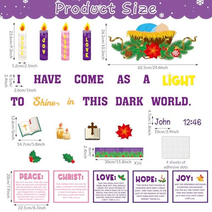 Christian Nativity Religious Christmas Bulletin Board Decorations Set Xmas Advent Wreath Candle Light of My Life Cutouts for Classroom School Home Chalkboard Wall Winter Holiday Party Decor Supplies - style: Nativity