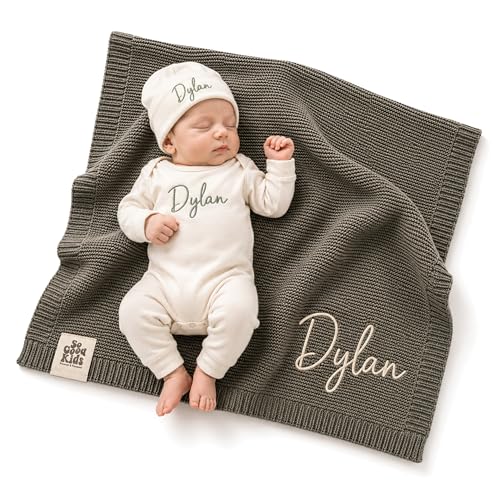 100% Organic Cotton Personalized Baby Blanket | Embroidered Custom Name, Knitted Baby Blanket for Girl and Boys Customized