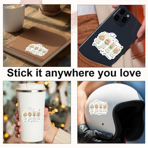 [3PCS] She is Strong Fierce Brave Loved Full of Fire Sticker Inspirational - color: She is Full of Fire