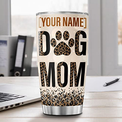 CUBICER Personalized Coffee Tumbler Dog Mom Customized Name Travel Mugs Oz Cute Birthday Gifts For Women Lovers Stainless Steel Cups Insulated Tumblers Funny Sayings Mothers Day - color: Dog Mom