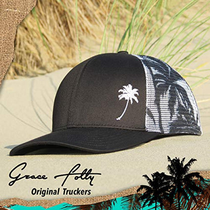 Grace Folly Trucker Hat for Men or Women- Many Cool Designs - color: Palm Tree- Mesh Print
