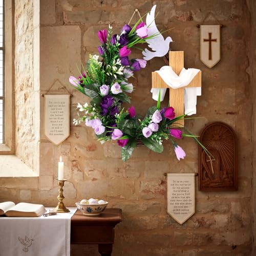 Cinnvoice Easter Cross Wreath Artificial Front Door Wreath - style: Easter Cross