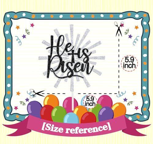 He is Risen Cake Topper, Jesus Easter Cake Décor, Religious Cross Cake Decoration, Easter Party Decorations Supplies, Silver Glitter