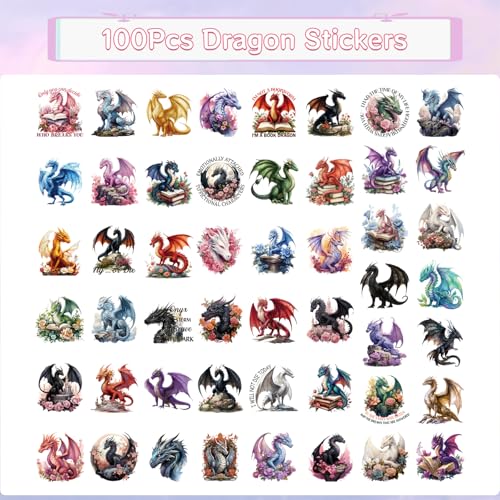 100Pcs Dragon Stickers Magic Realistic Pterosaur Reading Book Decal - color: 100pcs Dragon Stickers
