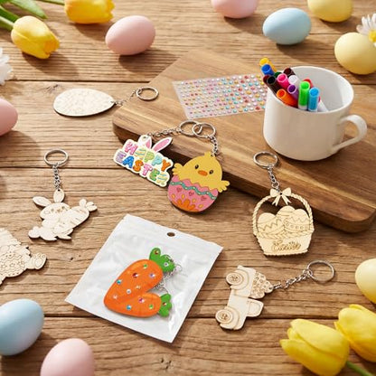 Bafeil 36 Set DIY Wooden Keychain Craft Kit, Color Your Own Keychains - color: Animal Color Your Own Keychains