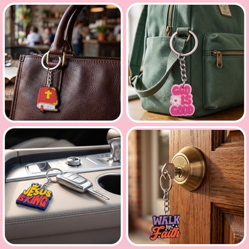 Canberly 30Pcs Jesus Religious Keychains, Inspirational Christian Keychains with Faith Sayings, Assorted Jesus Cross Keyrings for Church Gifts, Party Favors, Bible Study, Religious Event Giveaways