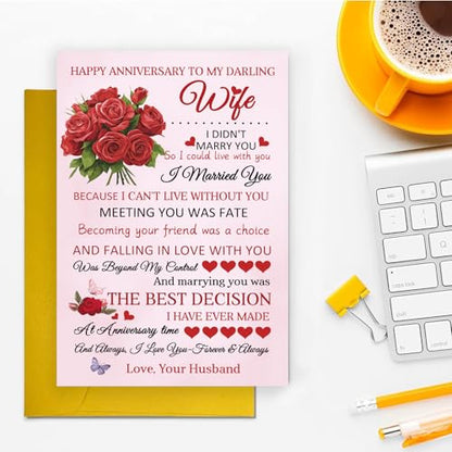 UUEFKTN Sweet Anniversary Card for Wife Partner, Heartfelt Wedding Anniversary Card for WIfe from Husband. - color: #2