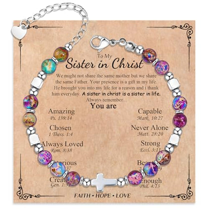 Cross Bracelet for Women Girls, Christian Gifts for Daughter Granddaughter Sister In Christ Friend Niece, Baptism Confirmation First Communion Gifts for Girls - color: Sister In Christ