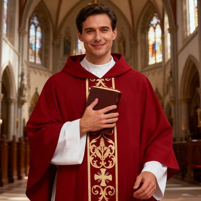 Clergy Vestments Chasuble Cross Robe Priest Cloak Church Mass - color: Red