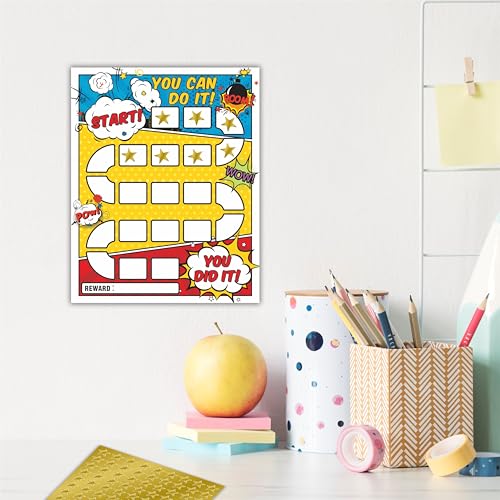 10 Reward Chart with 206 Golden Star Stickers-Comic Theme-Incentive Chart,Positive Behavior Reward Chart for Kids,Toddler Homework Assignments, Attendance(8"X10")-A02 - color: Comic