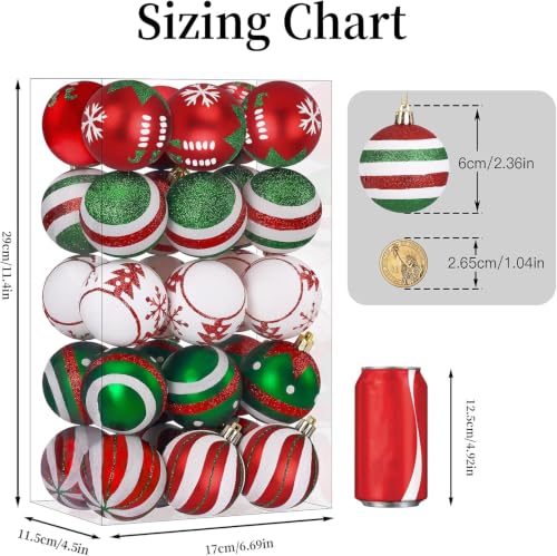 SHareconn 30ct 2.36 Inch Christmas Tree Balls Ornaments,Red and Green White - color: Red and Green White, size: 2.36 inch