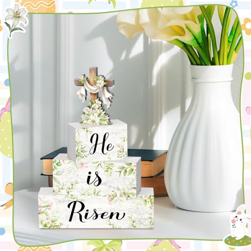 Britimes Tiered Tray Decor Set, 4 Pack, Wooden Table Sign, Easter Cross - color: Easter Green Cross