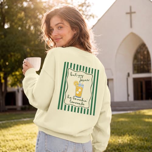 BINTEHGS Christian Sweatshirts For Women My Jesus Making Lemonade Graphic Faith Crewneck Pullover Religious Long Sleeve Shirt - color: Apricot, size: X-Large