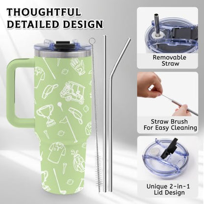 Golf Gift for Men, 40oz Tumbler with Handle & Straw - color: Golf