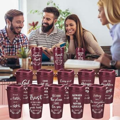 Skylety 20 Pack Christian Gifts Bulk 16oz Bible Verse Tumbler with Lids - color: Burgundy