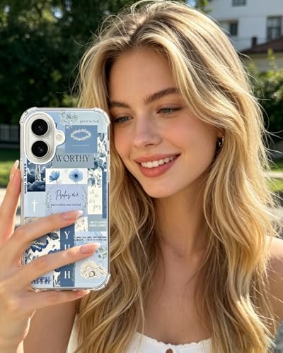 Blue Christian Aesthetic Phone Case Compatible with iPhone 17, Bible Verses Phone Cover for iPhone 17 - color: Blue Christian