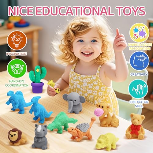 URSKYTOUS 91Pcs Animal Erasers Desk Pets for Kids,Classroom Prizes - style: 91Pcs