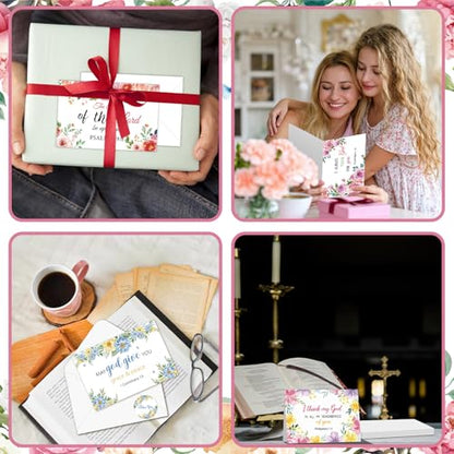 IANFEPH 50 Pack Religious Christian Thank You Cards with Envelopes Stickers 4x6 Inch Floral Baptism Blank Inside Notes 10 Designs Bible Verse Greeting Cards for Wedding Communion Baby Shower
