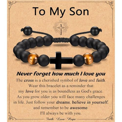 Leyung Cross Bracelet Gifts for Boys, Easter Basket Stuffers Baptism Gifts - color: Son