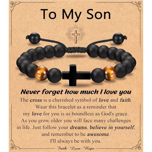 Leyung Cross Bracelet Gifts for Boys, Easter Basket Stuffers Baptism Gifts - color: Son