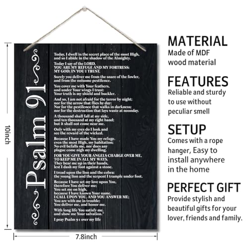 Inspirational Wood Art Signs, Psalms 91 Wall Sign, Hanging Printed Wall Plaque Wood Signs, Bible Verse Print, Christian Scripture for The Home or Office Decor, Christian Wall Decor 10 X 7.8 inch C - color: Color 04
