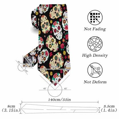 funny Ties for Men Business Novelty Men's Neckties for Festival Holiday Party Valentine's Day Wedding Christmas - color: Mexican Skulls Colorful