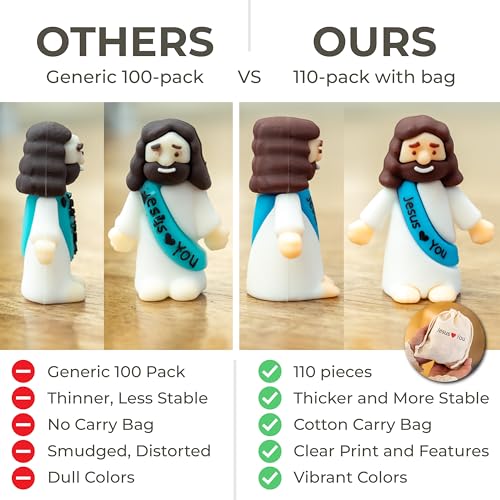 Little Jesus Figures 110 Pack with Bag, Mini Jesus Loves You Figures Bulk