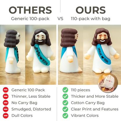 Little Jesus Figures 110 Pack with Bag, Mini Jesus Loves You Figures Bulk