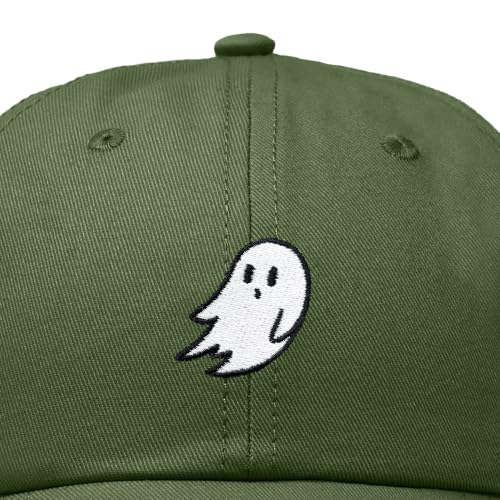 DALIX Ghost Embroidered Mens Womens Cotton Dad Hat Baseball Cap Adjustable - color: Olive