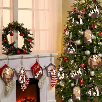 Bucherry 6 Pcs Wooden Christmas Nativity Scene Ornaments Bulk,Retro Style - style: Retro Style