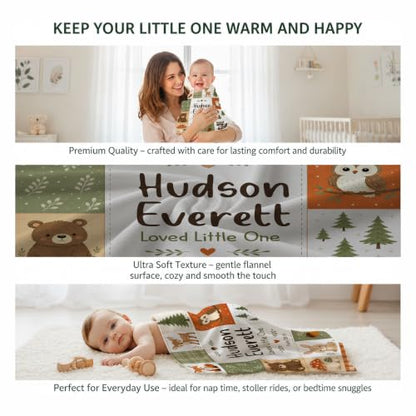 Personalized Woodland Animal Baby Blanket, Custom Forest Baby Blanket - color: White #6