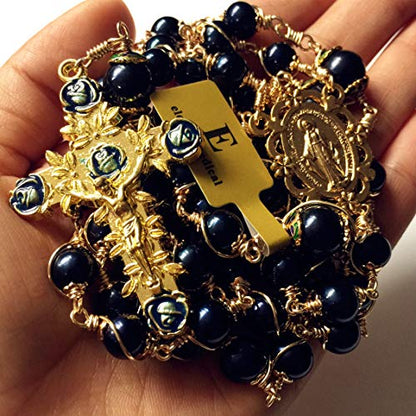 elegantmedical HANDMADE ROSARY Wire Wrapped AAA+ Black Real Pearl Bead Catholic Necklace jesus Cross Gift Box