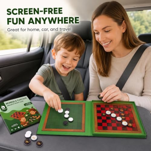 TRAVOFUN Magnetic Reversi and Checkers | Travel Games for Kids 8-12 - style: Checkers & Reversi