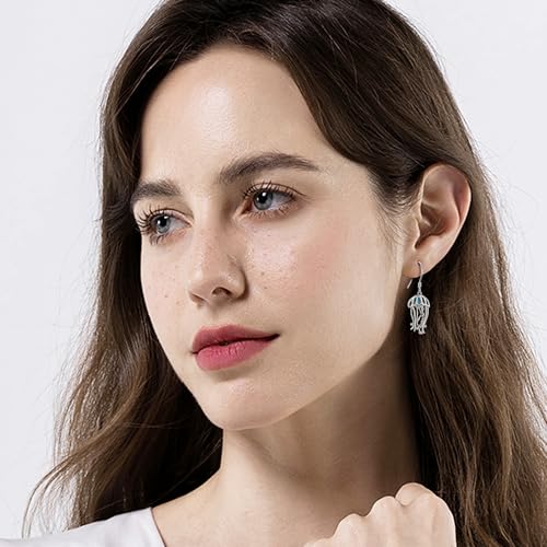 Crab/Mushroom/Lobster/Bat/Angler Fish/Tiger/Elephant/Jellyfish/Flamingo/Scorpion Earrings Dangling Sterling Silver Created Blue Opal Earrings Jewelry Gifts for Women Girls… - style: Jellyfish