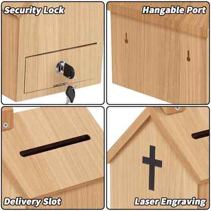Offering Boxes for Church - Prayer Request Box, Wood Church Offering Collection Tithing Donation Fundraising Box 9.1 x 6.7 x 11.8 in